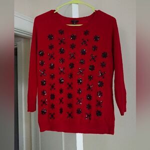 Talbots Ruby Red Sweater with Snowflakes Embellishments size S